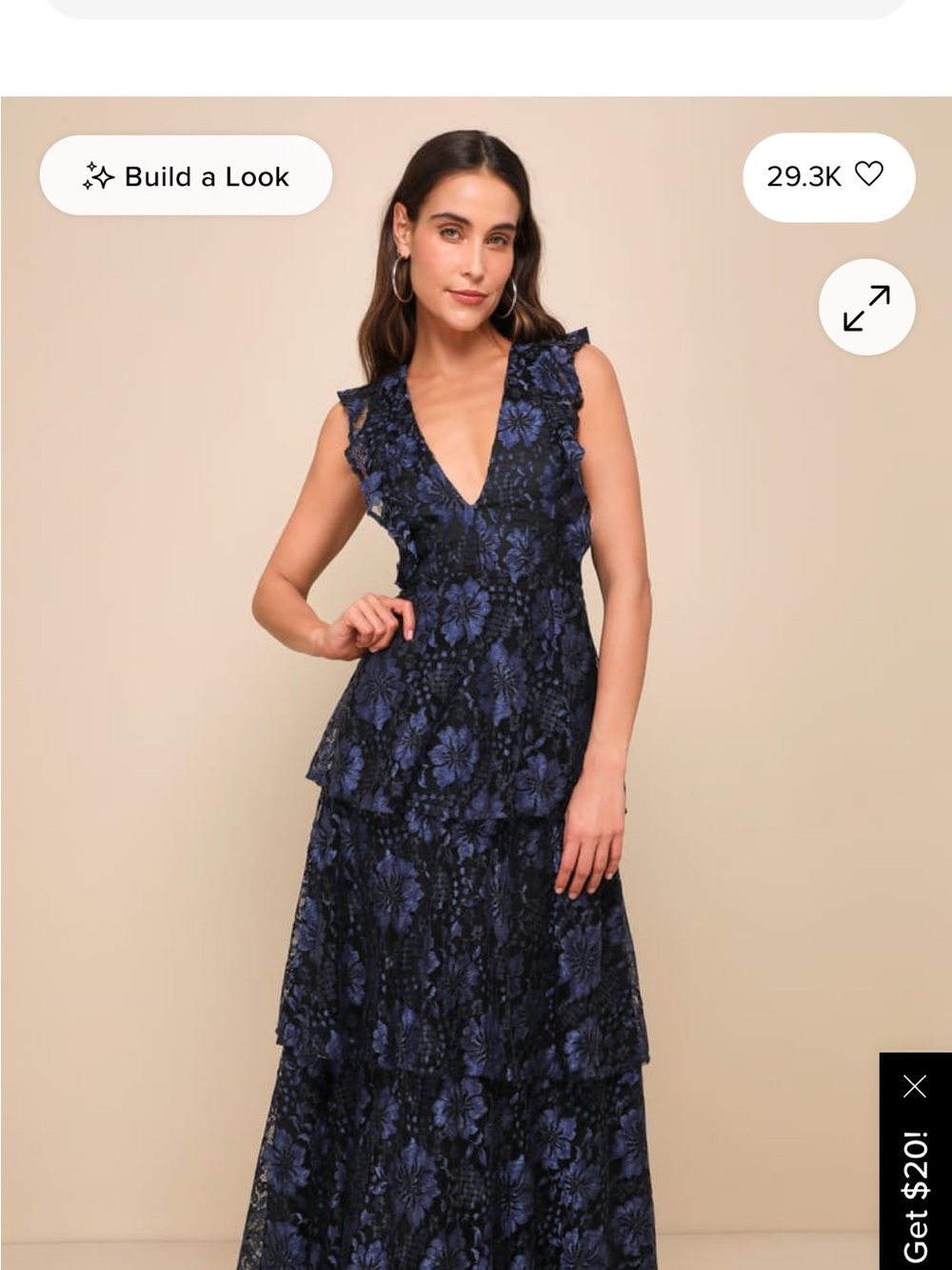 Lulu's Navy & Black Floral Lace Tiered V-Neck Dress